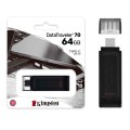 Pendrive Kingston DT70 64Gb Type-C 3.2 Gen.1 / Negro / DT70/64GB