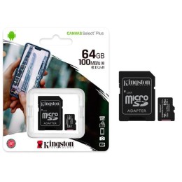 Micro sd hc Kingston uhs-i 64Gb Canvas Select Plus 100mb/s clase 10  con adaptador SDCS2/64GB