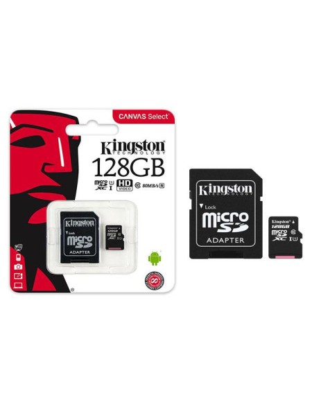Micro sd xc Kingston Uhs-i 128Gb Canvas Select Plus 100mb/s clase 10  con adaptador SDCS2/128GB